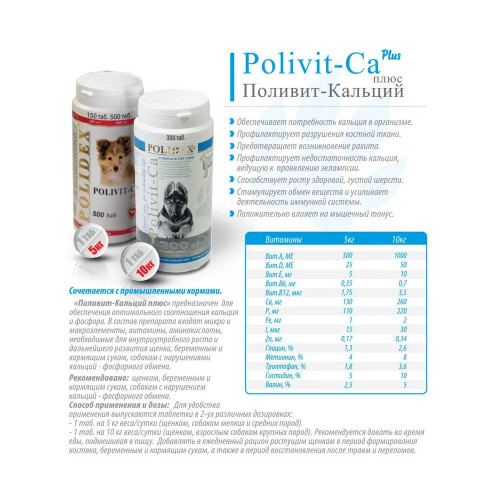 POLIDEX Поливит-Кальций плюс д/собак 150т уп/8шт 5950