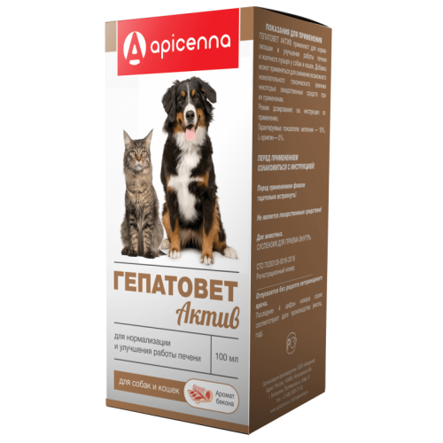 ГЕПАТОВЕТ АКТИВ суспензия оральная д/собак и кошек, фл.100мл+шприц-дозатор
