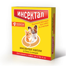 Инсектал капли от клещей и блох для кошек и собак 2-4кг 0,5мл