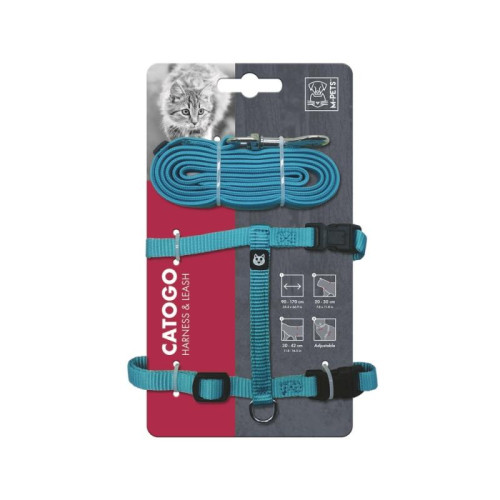 M-PETS Шлейка для кошек с поводком, обхват шеи 20-30 см, груди 30-42 см, длина поводка 90-170 см, синяя