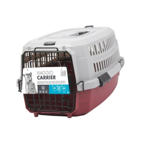 M-PETS Контейнер-переноска для животных до 4,5 кг, цвет бордовый с серым, 48,3х32х25,4 см
