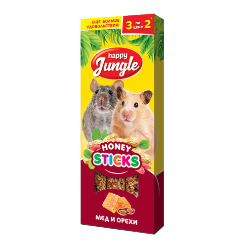 Палочки Happy Jungle для мелких грызунов мед и орехи, 3 шт.