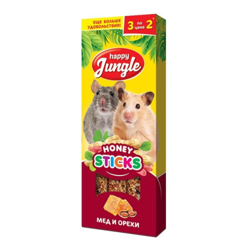 Палочки Happy Jungle для мелких грызунов мед и фрукты, 3 шт.