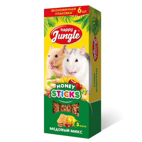Палочки Happy Jungle для мелких грызунов медовый микс, 6 шт. 