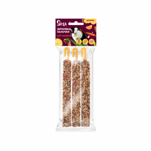 Зерновые палочки для грызунов Snax ассорти (овощи, тропические фрукты, орех), 3 шт., 75 г