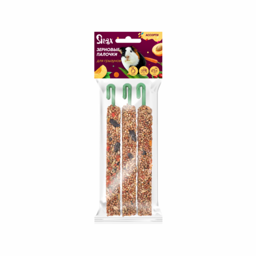 Зерновые палочки для грызунов Snax ассорти (овощи, шиповник, абрикос), 3 шт., 75 г