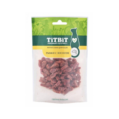 Рыбки с лососем TitBit для кошек, мягкие снеки,  50 г