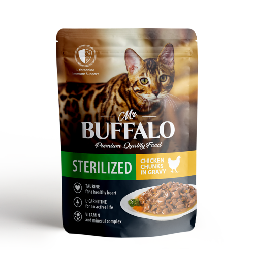 Mr.Buffalo Влажный корм пауч для стерилизованных кошек, цыпленок в соусе, 85 г