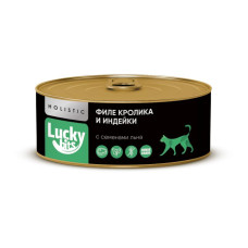 Консервы для кошек Lucky bits филе кролика и индейки с семенами льна, 100 г