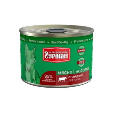 Четвероногий гурман Мясное ассорти консервы для кошек с говядиной, 190 г