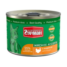 Четвероногий гурман Мясное ассорти консервы для кошек с индейкой, 190 г