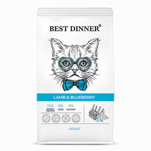 Бест Диннер Adult Cat сухой корм для кошек склонных к аллергии, ягненок и голубика, 1,5 кг