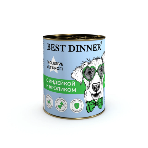 Бест Диннер Hypoallergenic Exclusive Vet Profi консервы для собак с индейкой и кроликом, 340 г