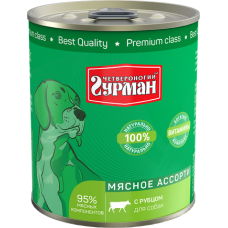 Четвероногий гурман Мясное ассорти консервы для собак с рубцом, 340 г