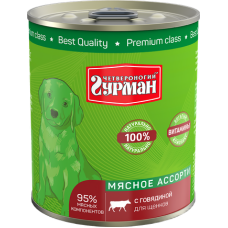 Четвероногий гурман Мясное ассорти консервы для щенков с говядиной, 340 г