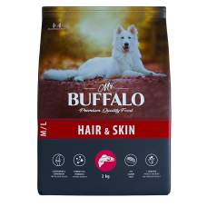 Mr.Buffalo Сухой корм для собак средних и крупных пород, для здоровой кожи и красивой шерсти, с лососем, 2 кг 