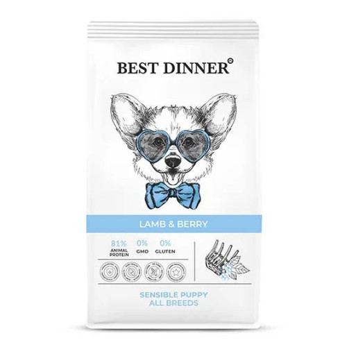 Бест Диннер Puppy Sensible сухой корм для щенков, ягненок и ягоды, 12 кг