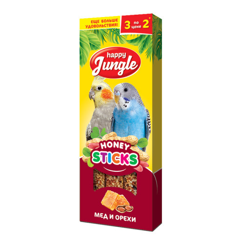 Палочки Happy Jungle для птиц мед и орехи, 3 шт.