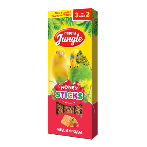 Палочки Happy Jungle для птиц мед и ягоды, 3 шт.