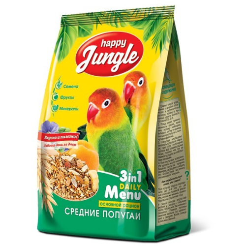 Корм Happy Jungle для средних попугаев, 500 г 