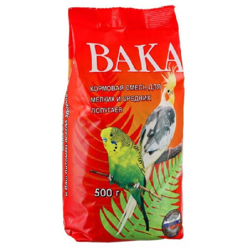 Вака кормовая смесь для мелких и средних попугаев, 500 г