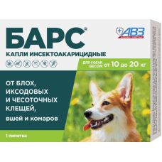 БАРС капли инсектоакарицидные для собак от 10 до 20 кг, 1,34 мл, 1 пипетка