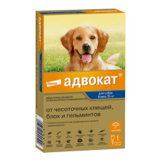 Адвокат®, капли на холку от блох, чесоточных клещей и круглых гельминтов для собак весом от 25 до 40 кг. 1 пипетка в упаковке.