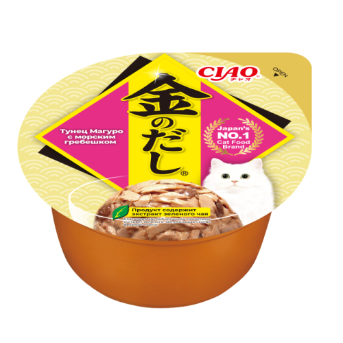 INABA CIAO Влажный корм для кошек Kinnodashi cup Тунец Магуро с морским гребешком конс. 70г 