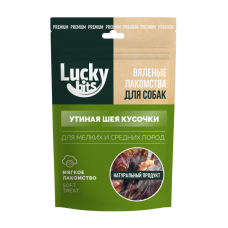 Лакомство для собак Lucky bits Вяленая утиная шея кусочки 50гр