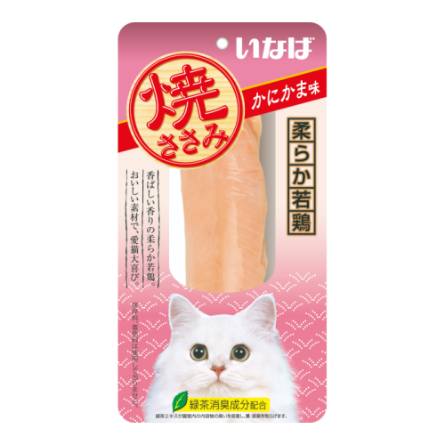 INABA Лакомство для кошек Yakisasami куриное филе cо вкусом краба 26г 