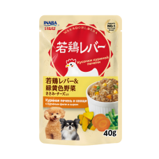 INABA Влажный корм для собак Wakadori reba Куриная печень и овощи с кур. филе и сыром пауч 40г