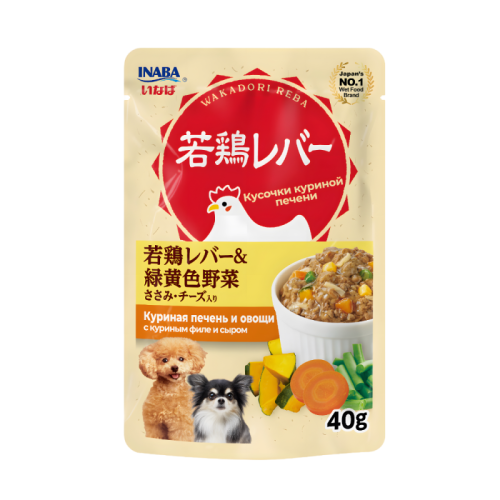 INABA Влажный корм для собак Wakadori reba Куриная печень и овощи с кур. филе и сыром пауч 40г