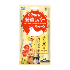 INABA Лакомство-пюре для собак Churu Wakadori reba Кусочки куриной печени с сыром 14г*4шт