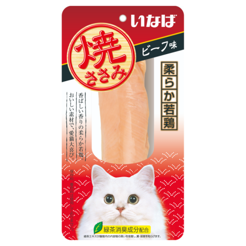 INABA Лакомство для кошек Yakisasami куриное филе со вкусом говядины 26г
