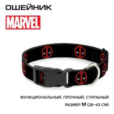 Ошейник (Buckle-Down) Дэдпул чёрный цвет с пластиковой застёжкой 28-43 см