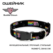 Ошейник (Buckle-Down) Нян Кэт черный с пластиковой застёжкой 38-66 см
