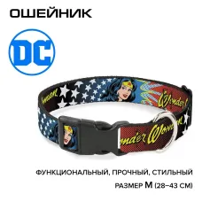 Ошейник (Buckle-Down) Чудо-женщина Портрет мультицвет с пластиковой застёжкой 28-43 см