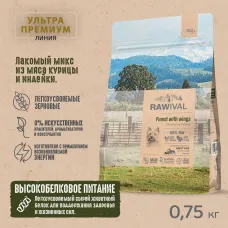 RAWIVAL Finest with Wings курица и индейка для взрослых собак карликовых и маленьких пород, 0,75 кг