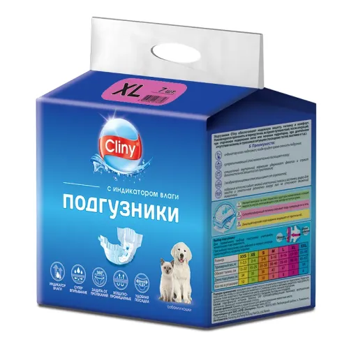 Подгузники (Cliny) XL 15-30 кг, 40-45см (7шт) для собак и кошек