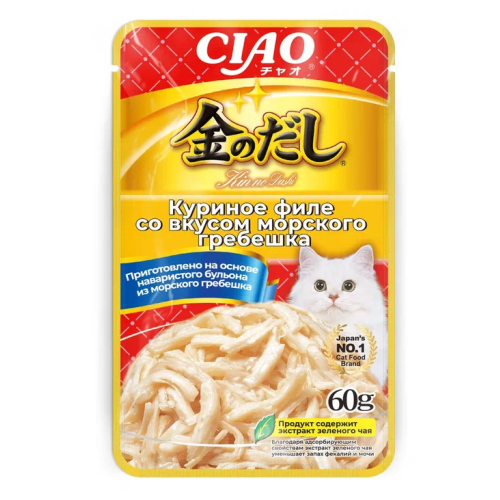 Inaba Ciao Kinnodashi 0,06кг RU207 Куриное филе со вкусом морского гребешка. Дополнительный рацион для кошек