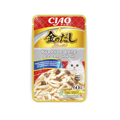 Inaba Ciao Kinnodashi 0,06кг RU210 Куриное филе с говядиной. Дополнительный рацион для кошек