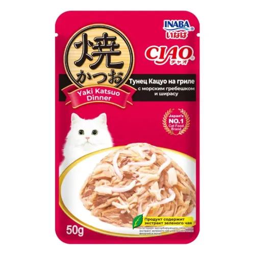 Inaba CIAO Yaki Katsuo Dinner 0,05кг RU703 Тунец Кацуо на гриле с морским гребешком и ширасу
