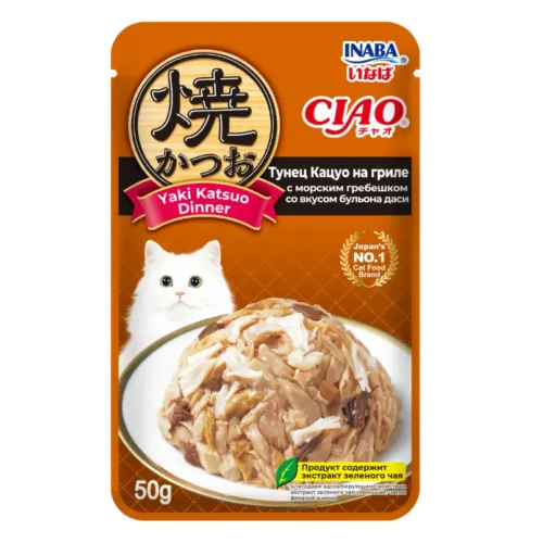 Inaba CIAO Yaki Katsuo Dinner 0,05кг RU704 Тунец Кацуо на гриле с морским гребешком со вкусом бульона даси