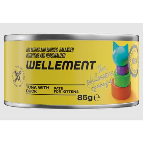 Wellement 0,085кг*24шт Тунец с уткой паштет для котят, (Шоу-бокс)