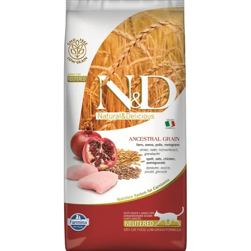 Farmina (Фармина) N&D Low Grain Cat 5кг низкозерновой курица и гранат сухой для стерилизованных кошек и кастрированных котов (4049)