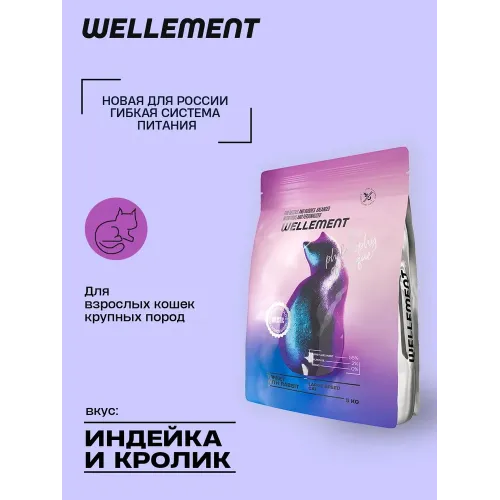 Wellement 5кг с индейкой и кроликом сухой для кошек крупных пород (003645)