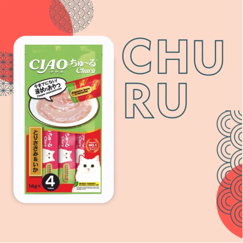 Inaba Ciao Churu 4*0,014кг Курица и кальмар лакомство-пюре для кошек
