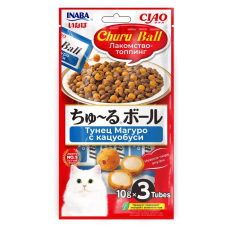 Inaba Ciao Churu Ball 0,03кг (10г * 3шт) RU1102 Лакомство-топпинг для кошек Тунец Магуро с кацуобуси