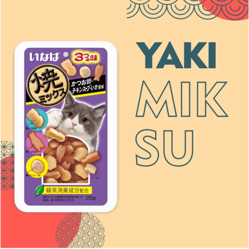 Inaba Yakimiksu 0,025кг со вкусом кацуобуси, куриного бульона и кальмара лакомство для кошек