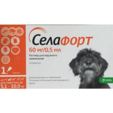 Cелафорт (KRKA) 60мг/0,5мл капли (1пип) от блох, против кожных клещей и глистов, для собак 5,1-10,0кг (ЛИЦЕНЗИЯ)